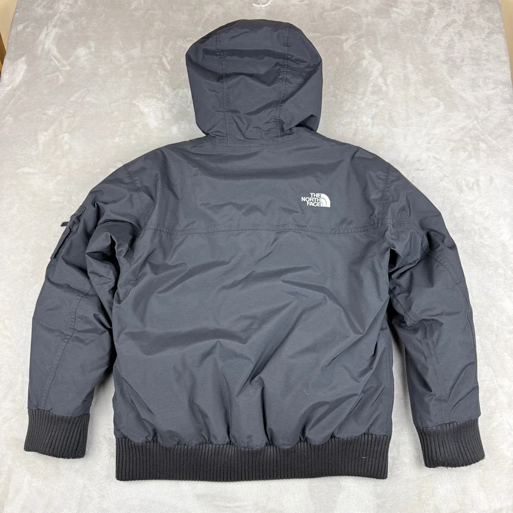 The North Face HyVent Bomber Jacket Mens Medium Black Goose Down Hooded Puffer - Picture 5 of 15